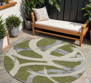 Homeroots 3' Beige Ivory And Gray Abstract Washable Area Rug For Indoor And Outdoor Spaces, Durable Design 8' Round Polyester 599144