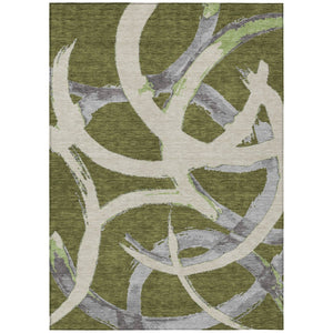 HomeRoots 5' Abstract Olive Green and Beige Washable Area Rug - Durable, Stylish for Indoor and Outdoor Use 8' X 10' 599145