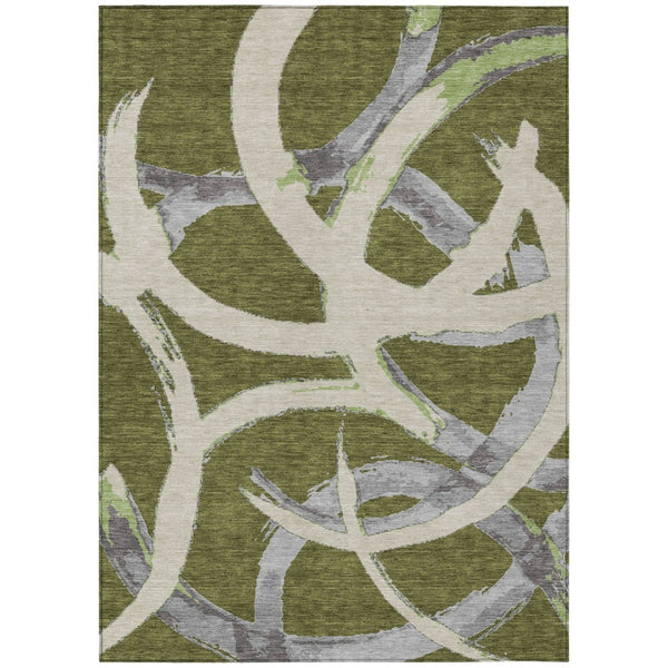 HomeRoots 5' Abstract Olive Green and Beige Washable Area Rug - Durable, Stylish for Indoor and Outdoor Use 8' X 10' 599145