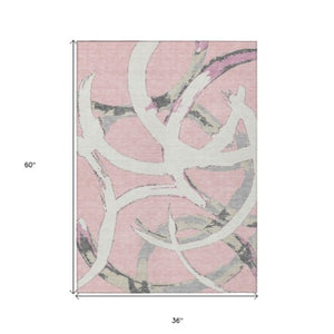 Homeroots 3' Beige Ivory And Gray Abstract Washable Area Rug For Indoor And Outdoor Spaces, Durable Design 3' X 5' Polyester 599148