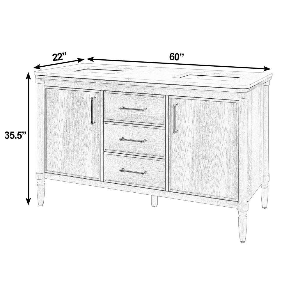 Butler Bianca 60" W Wood & Marble Double Sink Vanity – Elegant Light Brown Design for Luxurious Baths