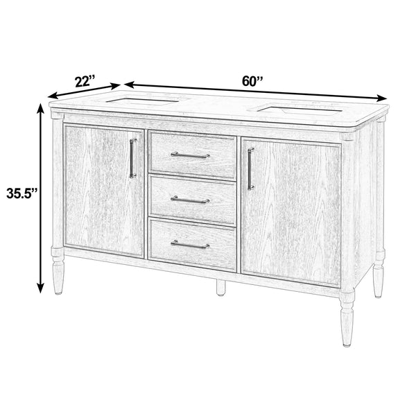 Butler Bianca 60" W Wood & Marble Double Sink Vanity – Elegant Light Brown Design for Luxurious Baths