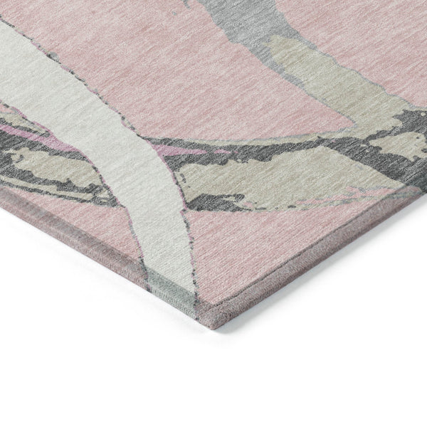 Homeroots 3' Beige Ivory And Gray Abstract Washable Area Rug For Indoor And Outdoor Spaces, Durable Design 5' X 8' Polyester 599149