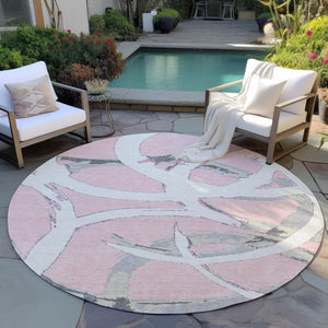 Homeroots 3' Beige Ivory And Gray Abstract Washable Area Rug For Indoor And Outdoor Spaces, Durable Design 8' Round Polyester 599150