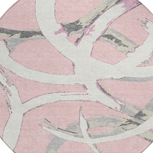 Homeroots 3' Beige Ivory And Gray Abstract Washable Area Rug For Indoor And Outdoor Spaces, Durable Design 8' Round Polyester 599150
