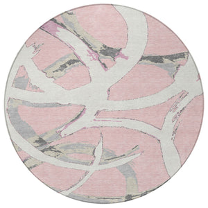 Homeroots 3' Beige Ivory And Gray Abstract Washable Area Rug For Indoor And Outdoor Spaces, Durable Design 8' Round Polyester 599150
