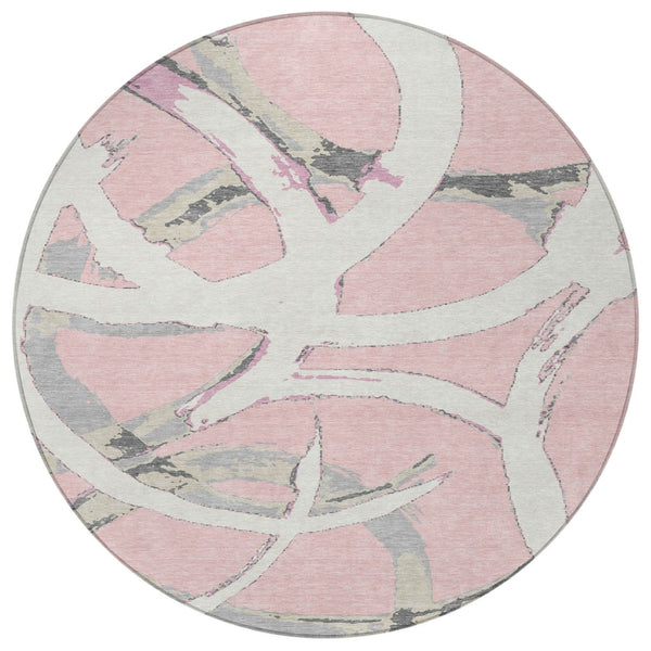Homeroots 3' Beige Ivory And Gray Abstract Washable Area Rug For Indoor And Outdoor Spaces, Durable Design 8' Round Polyester 599150