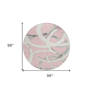 Homeroots 3' Beige Ivory And Gray Abstract Washable Area Rug For Indoor And Outdoor Spaces, Durable Design 8' Round Polyester 599150