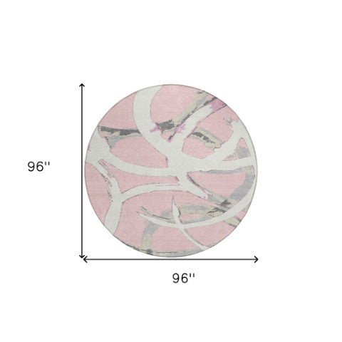 Homeroots 3' Beige Ivory And Gray Abstract Washable Area Rug For Indoor And Outdoor Spaces, Durable Design 8' Round Polyester 599150