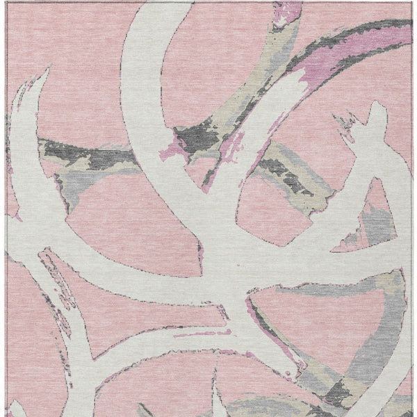 Homeroots 3' Beige Ivory And Gray Abstract Washable Area Rug For Indoor And Outdoor Spaces, Durable Design 8' X 10' Polyester 599151