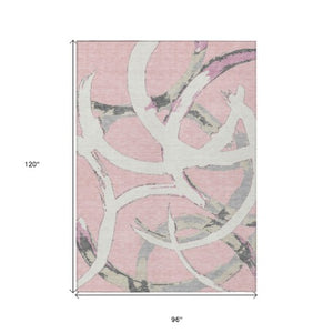 Homeroots 3' Beige Ivory And Gray Abstract Washable Area Rug For Indoor And Outdoor Spaces, Durable Design 8' X 10' Polyester 599151