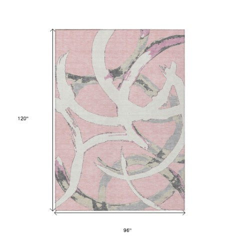 Homeroots 3' Beige Ivory And Gray Abstract Washable Area Rug For Indoor And Outdoor Spaces, Durable Design 8' X 10' Polyester 599151