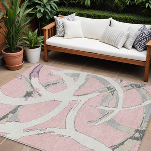 Homeroots 3' Beige Ivory And Gray Abstract Washable Area Rug For Indoor And Outdoor Spaces, Durable Design 8' X 10' Polyester 599151