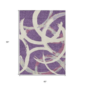 Homeroots 3' Beige Ivory And Gray Abstract Washable Area Rug For Indoor And Outdoor Spaces, Durable Design 5' X 8' Polyester 599155