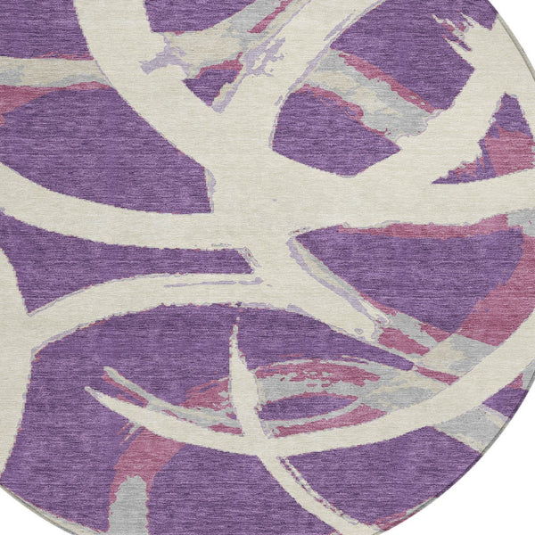 Homeroots 3' Beige Ivory And Gray Abstract Washable Area Rug For Indoor And Outdoor Spaces, Durable Design 8' Round Polyester 599156