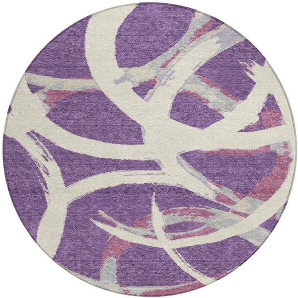 Homeroots 3' Beige Ivory And Gray Abstract Washable Area Rug For Indoor And Outdoor Spaces, Durable Design 8' Round Polyester 599156