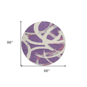 Homeroots 3' Beige Ivory And Gray Abstract Washable Area Rug For Indoor And Outdoor Spaces, Durable Design 8' Round Polyester 599156