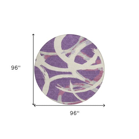 Homeroots 3' Beige Ivory And Gray Abstract Washable Area Rug For Indoor And Outdoor Spaces, Durable Design 8' Round Polyester 599156