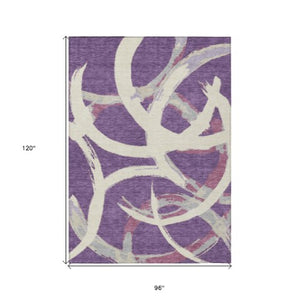 Homeroots 3' Beige Ivory And Gray Abstract Washable Area Rug For Indoor And Outdoor Spaces, Durable Design 8' X 10' Polyester 599157