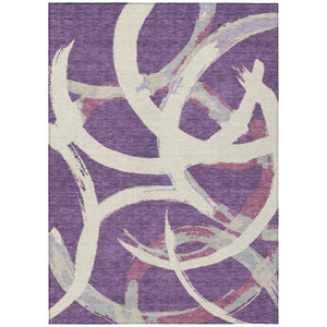 HomeRoots 9' Indoor/Outdoor Area Rug - Abstract Purple, Ivory & Gray, Washable, Heavy-Duty, Modern Design 599158
