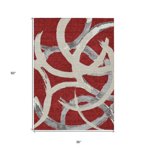 Homeroots 3' Beige Ivory And Gray Abstract Washable Area Rug For Indoor And Outdoor Spaces, Durable Design 3' X 5' Polyester 599160