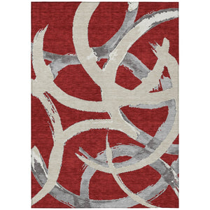 HomeRoots 5' Modern Abstract Area Rug in Red, Beige & Gray - Washable, Durable, Indoor/Outdoor Use, Kid-Friendly 5' X 8' 599161