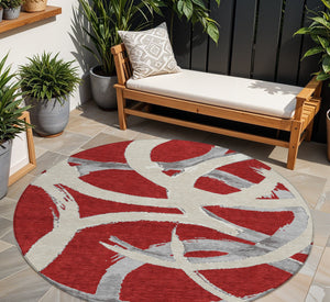 Homeroots 3' Beige Ivory And Gray Abstract Washable Area Rug For Indoor And Outdoor Spaces, Durable Design 8' Round Polyester 599162