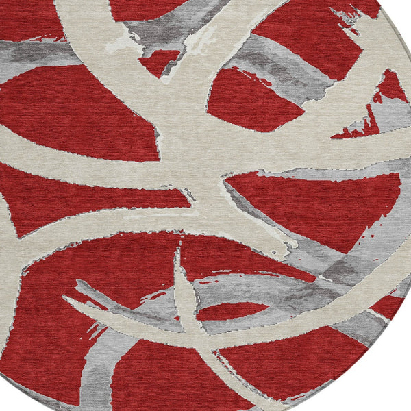 Homeroots 3' Beige Ivory And Gray Abstract Washable Area Rug For Indoor And Outdoor Spaces, Durable Design 8' Round Polyester 599162