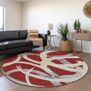 Homeroots 3' Beige Ivory And Gray Abstract Washable Area Rug For Indoor And Outdoor Spaces, Durable Design 8' Round Polyester 599162