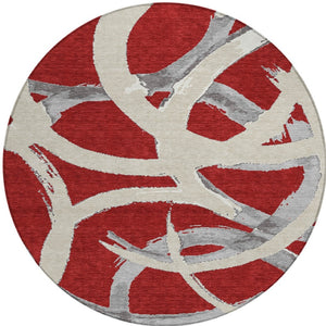 Homeroots 3' Beige Ivory And Gray Abstract Washable Area Rug For Indoor And Outdoor Spaces, Durable Design 8' Round Polyester 599162