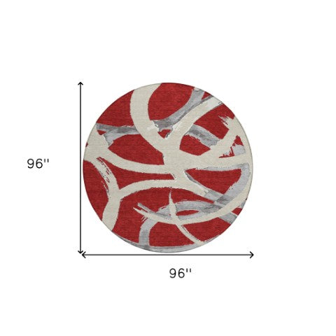 Homeroots 3' Beige Ivory And Gray Abstract Washable Area Rug For Indoor And Outdoor Spaces, Durable Design 8' Round Polyester 599162