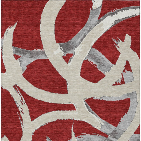 Homeroots 3' Beige Ivory And Gray Abstract Washable Area Rug For Indoor And Outdoor Spaces, Durable Design 8' X 10' Polyester 599163