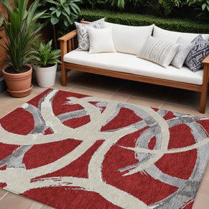 Homeroots 3' Beige Ivory And Gray Abstract Washable Area Rug For Indoor And Outdoor Spaces, Durable Design 9' X 12' Polyester 599164