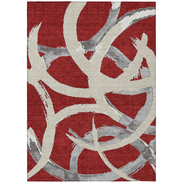 HomeRoots 5' Modern Abstract Area Rug in Red, Beige & Gray - Washable, Durable, Indoor/Outdoor Use, Kid-Friendly 10' X 14' 599165