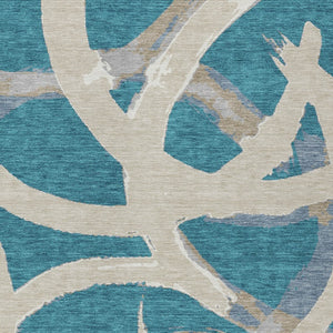 Homeroots 3' Beige Ivory And Gray Abstract Washable Area Rug For Indoor And Outdoor Spaces, Durable Design 3' X 5' Polyester 599166