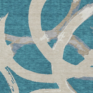 Homeroots 3' Beige Ivory And Gray Abstract Washable Area Rug For Indoor And Outdoor Spaces, Durable Design 5' X 8' Polyester 599167