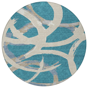 Homeroots 3' Beige Ivory And Gray Abstract Washable Area Rug For Indoor And Outdoor Spaces, Durable Design 8' Round Polyester 599168