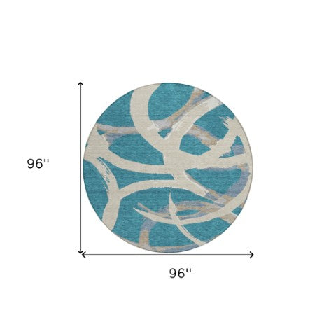Homeroots 3' Beige Ivory And Gray Abstract Washable Area Rug For Indoor And Outdoor Spaces, Durable Design 8' Round Polyester 599168