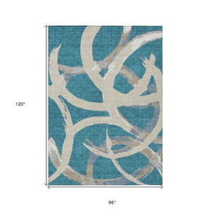 Homeroots 3' Beige Ivory And Gray Abstract Washable Area Rug For Indoor And Outdoor Spaces, Durable Design 8' X 10' Polyester 599169