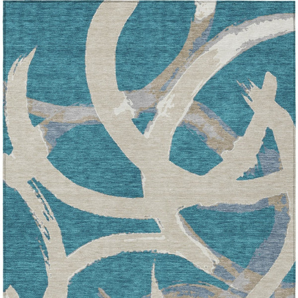 Homeroots 3' Beige Ivory And Gray Abstract Washable Area Rug For Indoor And Outdoor Spaces, Durable Design 9' X 12' Polyester 599170