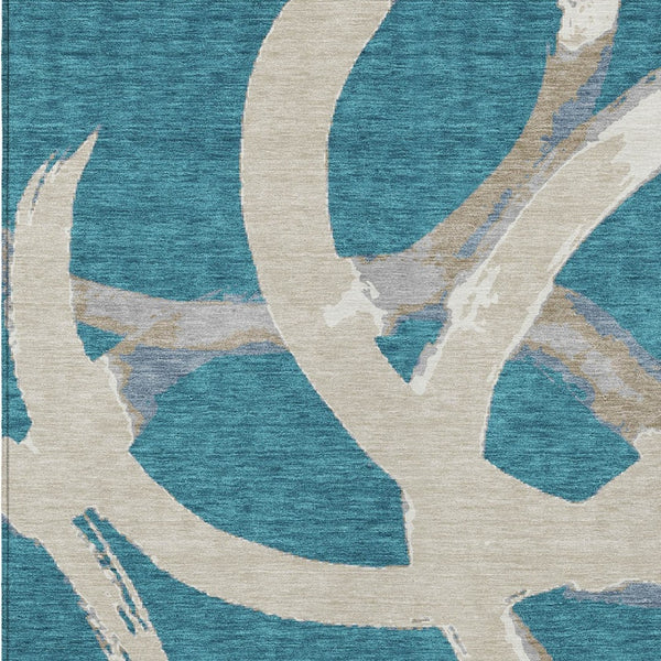 Homeroots 3' Beige Ivory And Gray Abstract Washable Area Rug For Indoor And Outdoor Spaces, Durable Design 10' X 14' Polyester 599171