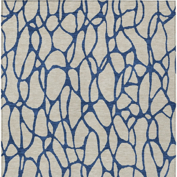 Homeroots 3' Beige And Blue Geometric Indoor Outdoor Area Rug – Durable, Washable, Stylish For Any Space 3' X 5' Polyester 599172