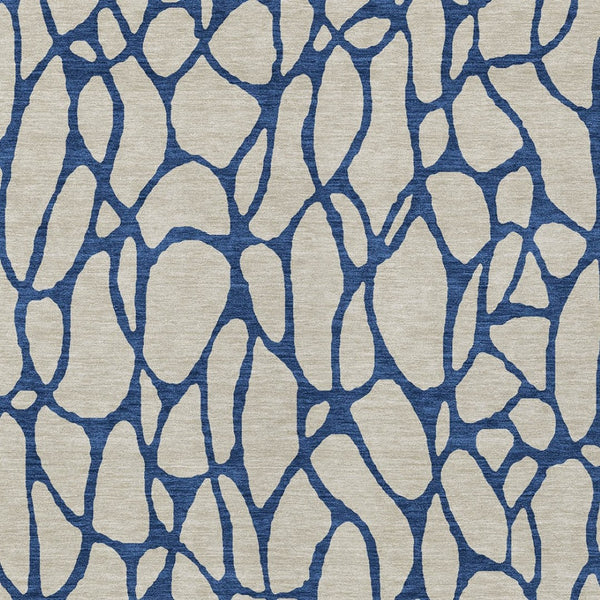 Homeroots 3' Beige And Blue Geometric Indoor Outdoor Area Rug – Durable, Washable, Stylish For Any Space 3' X 5' Polyester 599172