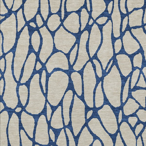 Homeroots 3' Beige And Blue Geometric Indoor Outdoor Area Rug – Durable, Washable, Stylish For Any Space 5' X 8' Polyester 599173