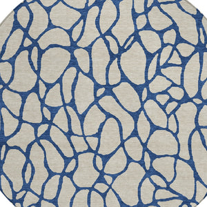 Homeroots 3' Beige And Blue Geometric Indoor Outdoor Area Rug – Durable, Washable, Stylish For Any Space 8' Round Polyester 599174