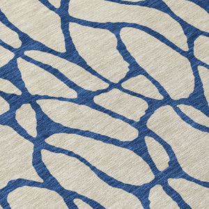 Homeroots 3' Beige And Blue Geometric Indoor Outdoor Area Rug – Durable, Washable, Stylish For Any Space 8' Round Polyester 599174