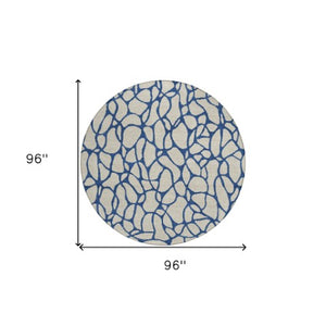 Homeroots 3' Beige And Blue Geometric Indoor Outdoor Area Rug – Durable, Washable, Stylish For Any Space 8' Round Polyester 599174