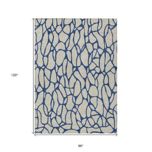 Homeroots 3' Beige And Blue Geometric Indoor Outdoor Area Rug – Durable, Washable, Stylish For Any Space 8' X 10' Polyester 599175