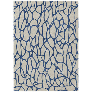HomeRoots 5' Stylish Beige and Blue Geometric Washable Indoor Outdoor Area Rug for High-Traffic Spaces 8' X 10' 599175