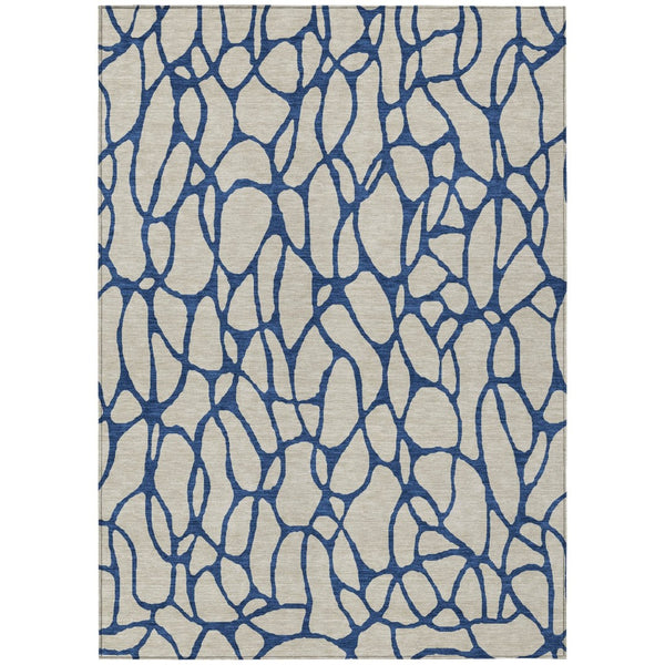 HomeRoots 5' Stylish Beige and Blue Geometric Washable Indoor Outdoor Area Rug for High-Traffic Spaces 8' X 10' 599175